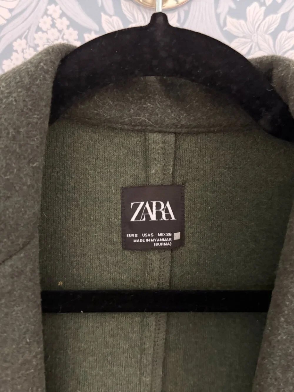 Zara Wool Blend Coat, Olive - Size Small